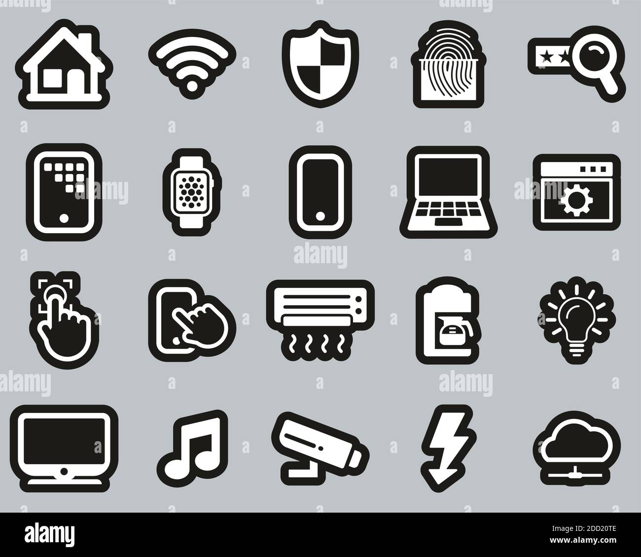 Smart Home Or Smart House Icons White On Black Sticker Set Big Stock