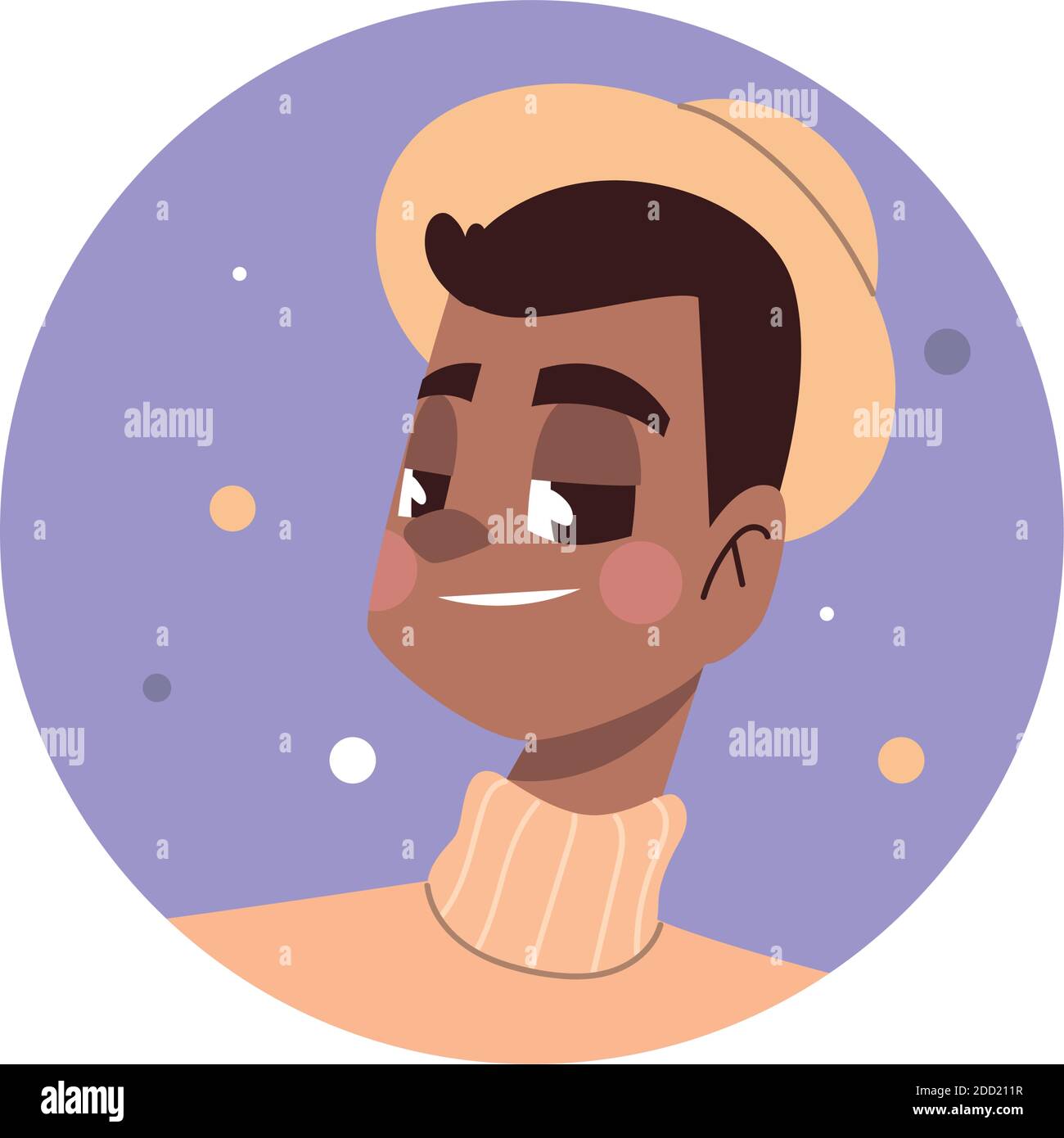 young man with hat character avatar in cartoon flat style round icon ...
