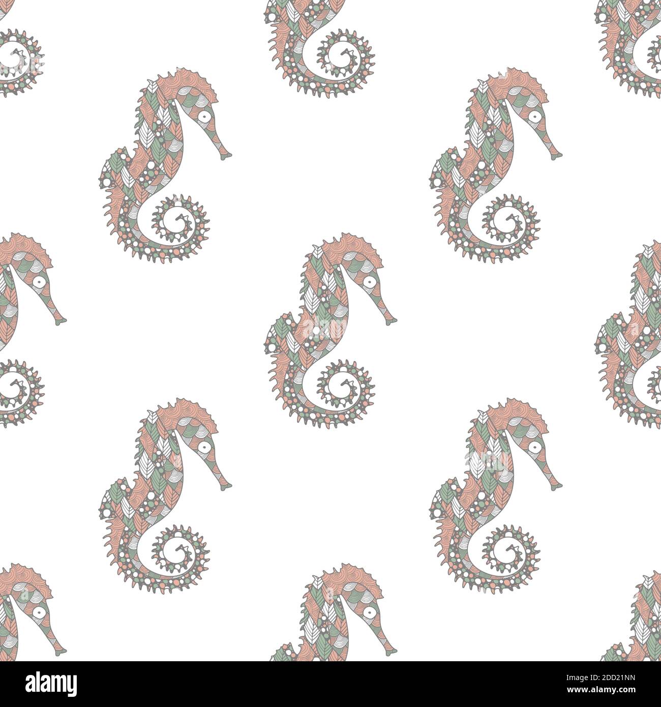 Seamless pattern in zen art style with sea horses on white Stock Vector ...