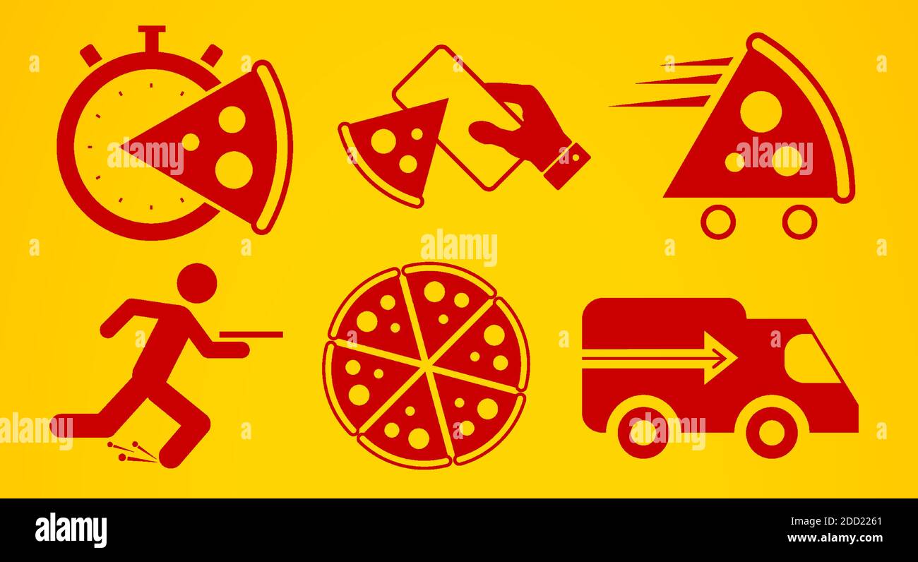 Pizza delivery icon set. Flat style vector illustration Stock Vector ...