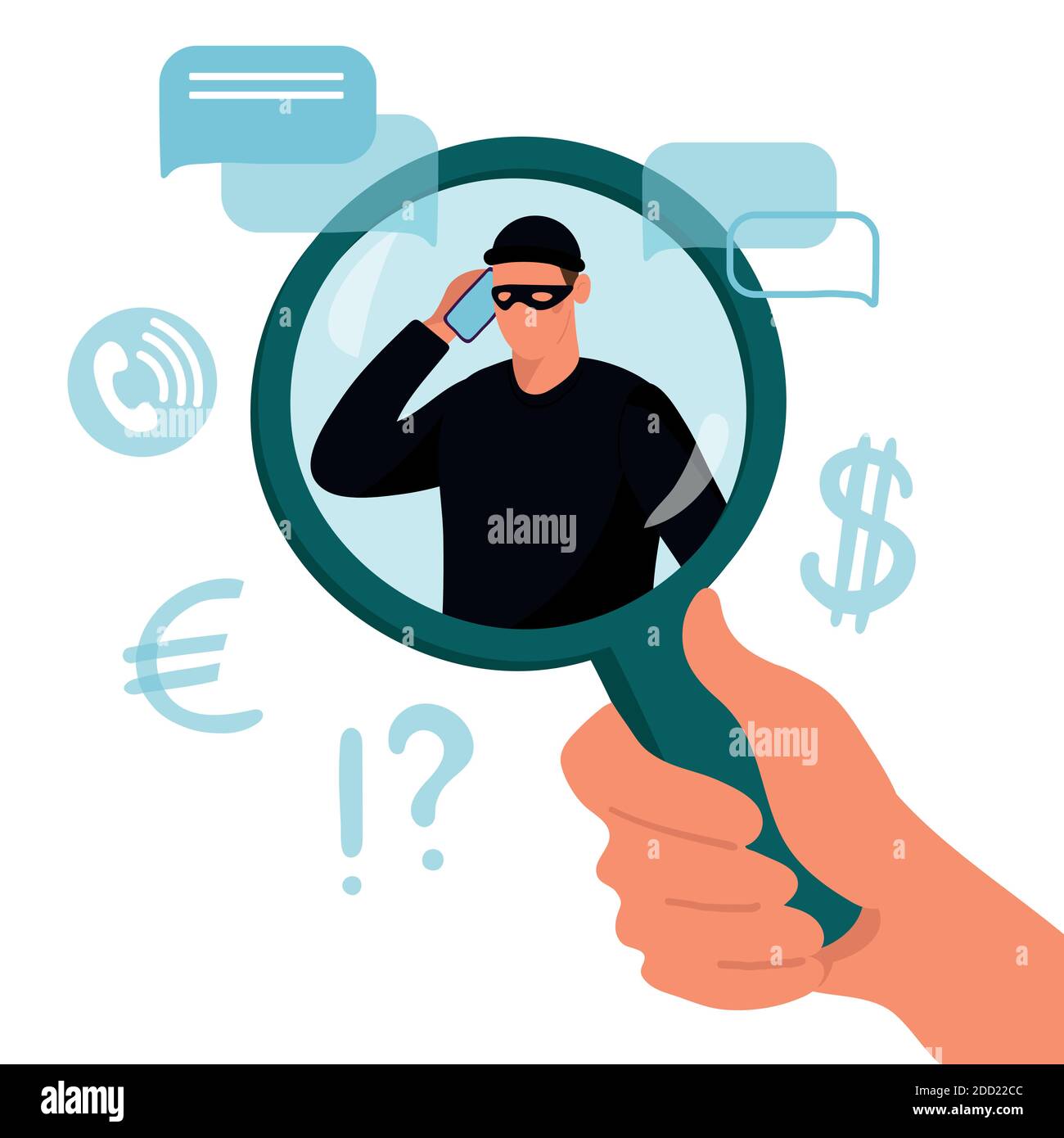 Concept illustration of internet crime, social media fraud. Hand with a ...