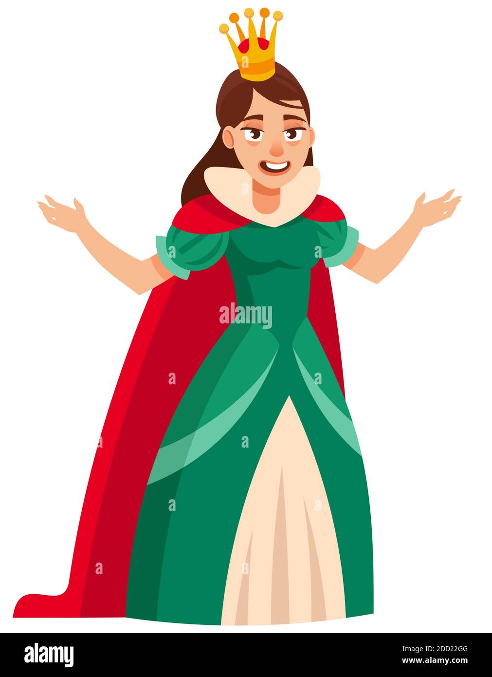 Standing joyful queen. Royal character in cartoon style. Stock Vector