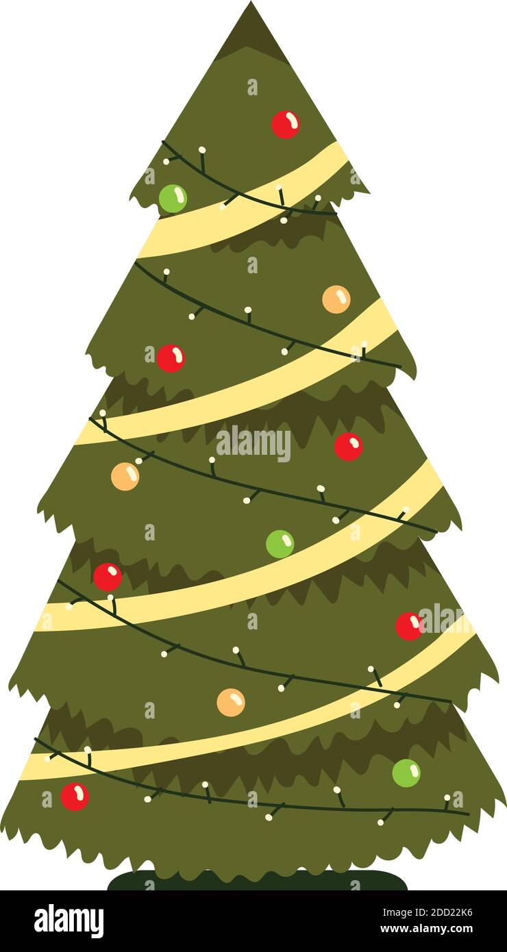 merry christmas celebration with tree star and balls vector ...
