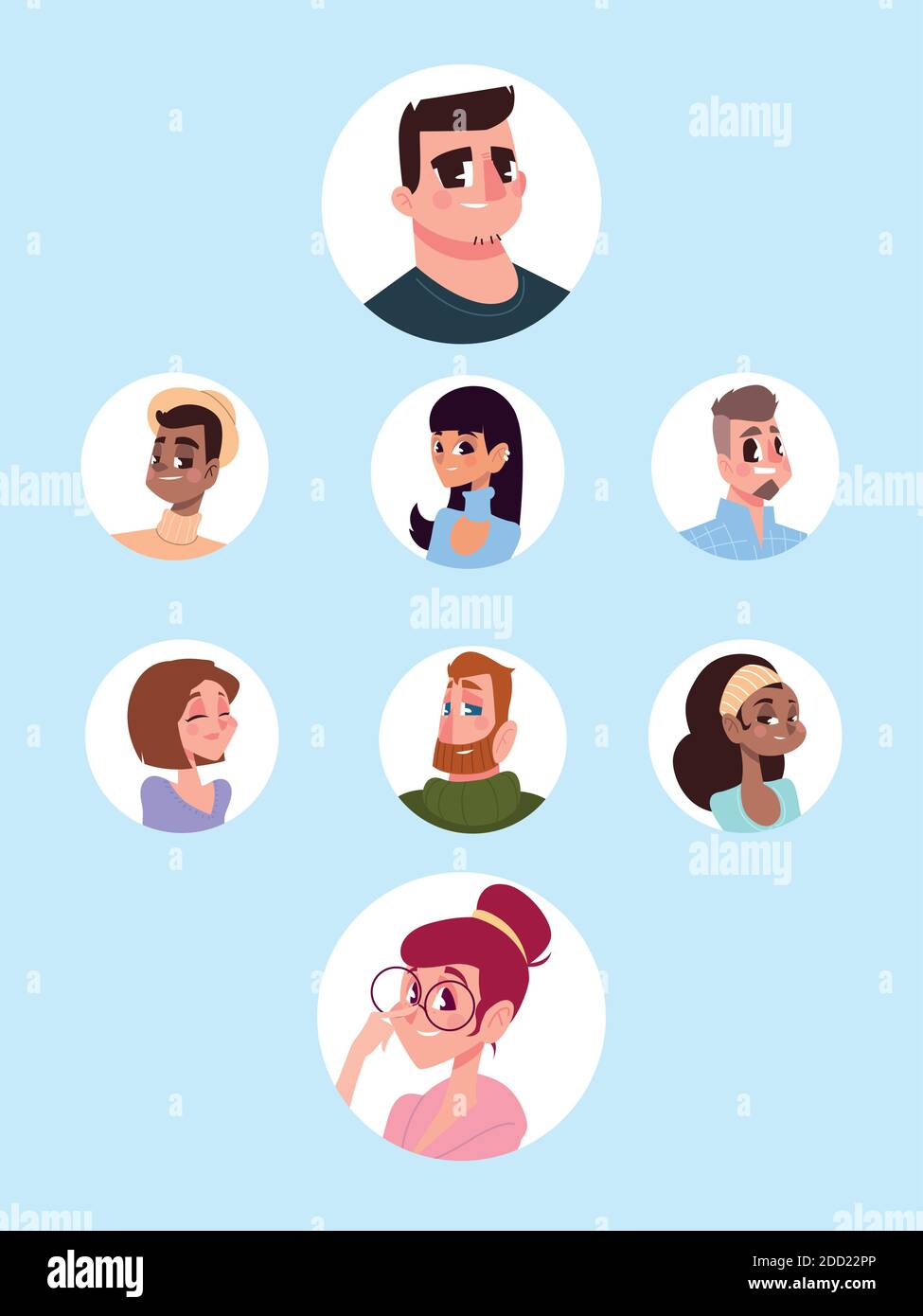 set icons of men and women characters avatar in cartoon vector ...