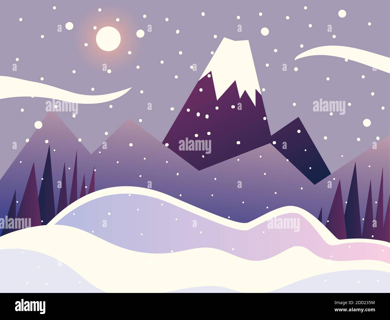 winter landscape sceneery nature mountains trees sky vector ...