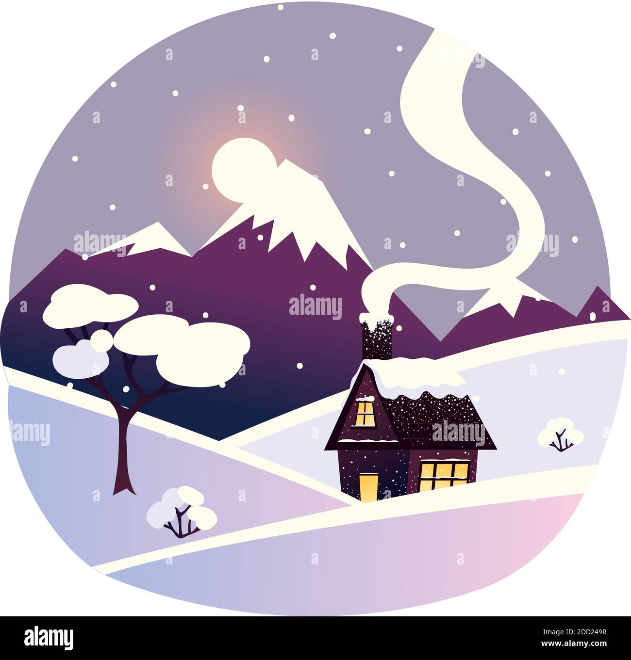 winter landscape house mountains tree with snow vector illustration ...