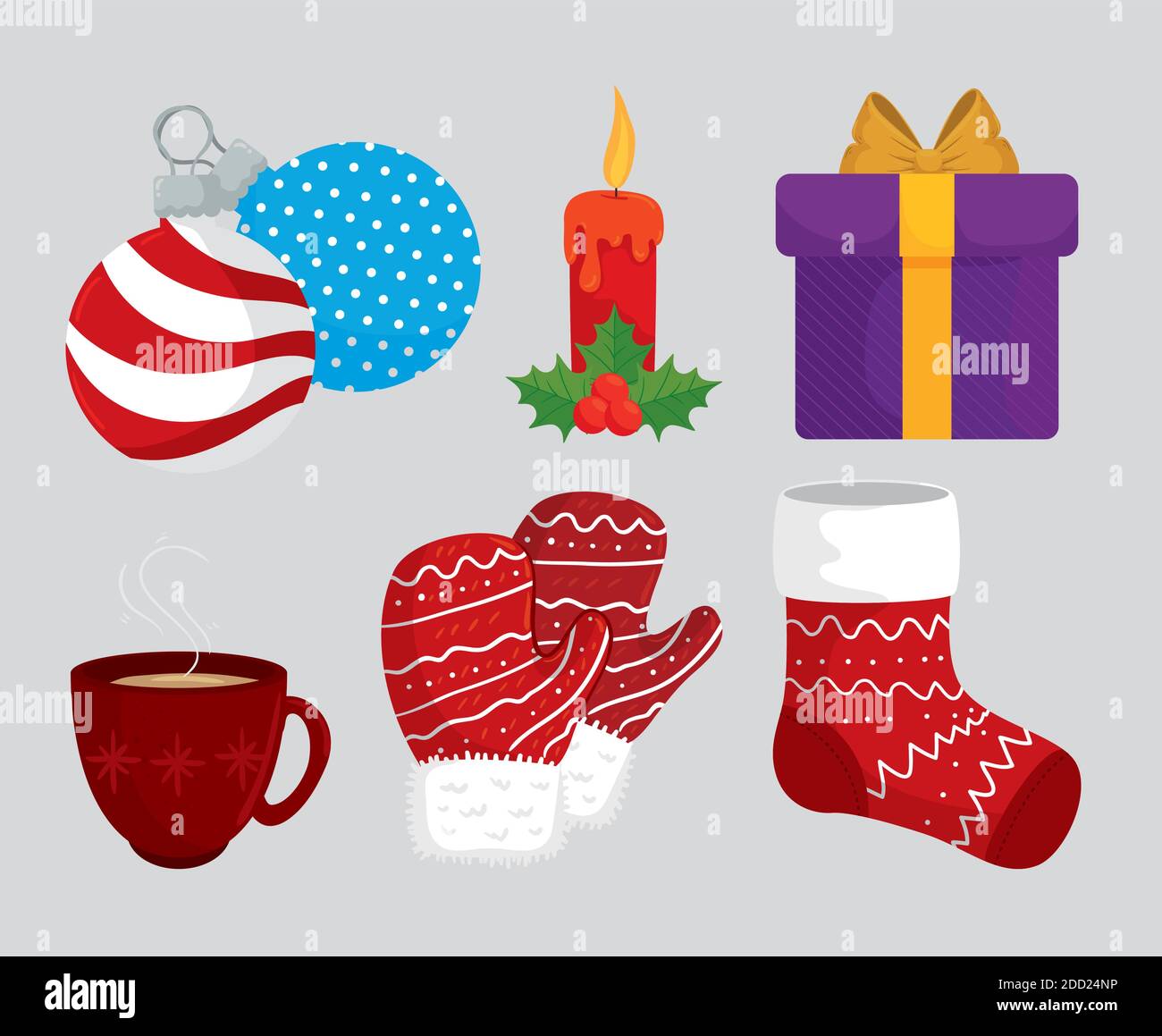 bundle of six happy merry christmas set icons Stock Vector
