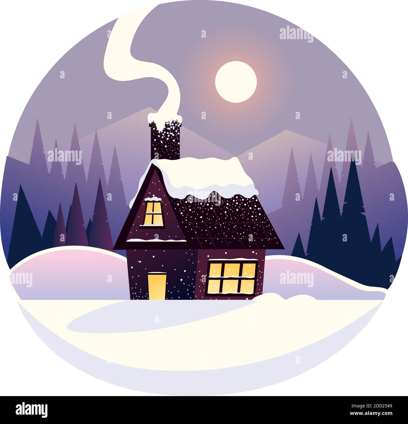 winter landscape country house and forest scenery vector illustration ...