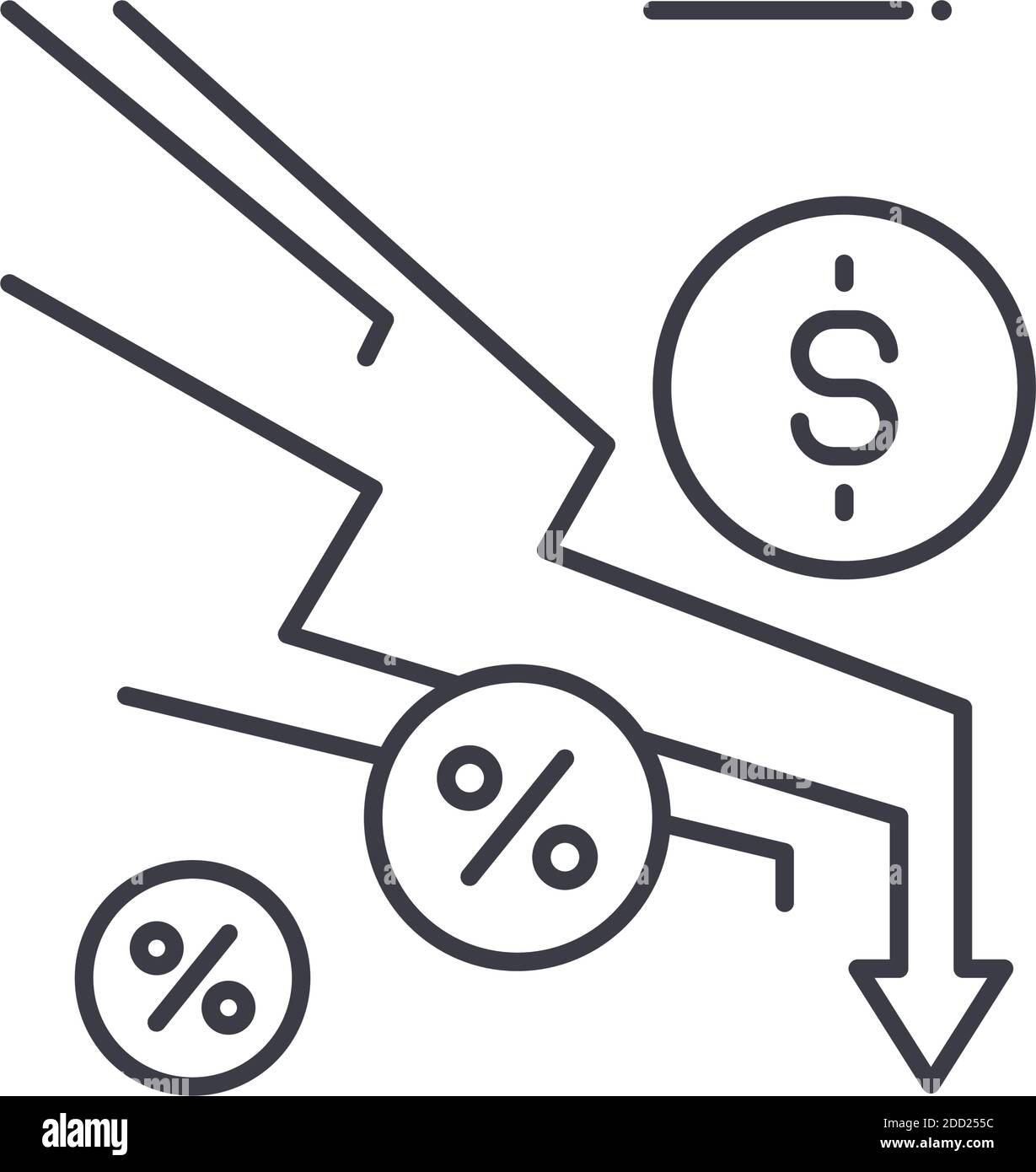Economic depreciation icon, linear isolated illustration, thin line