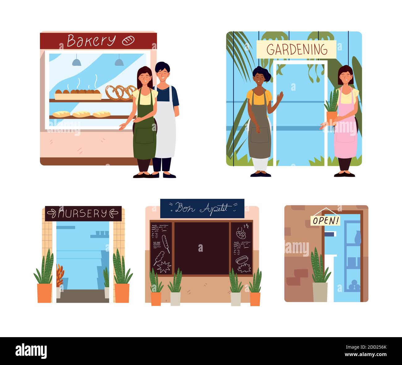 people business restaurant, nursery and facade stores vector illustration Stock Vector