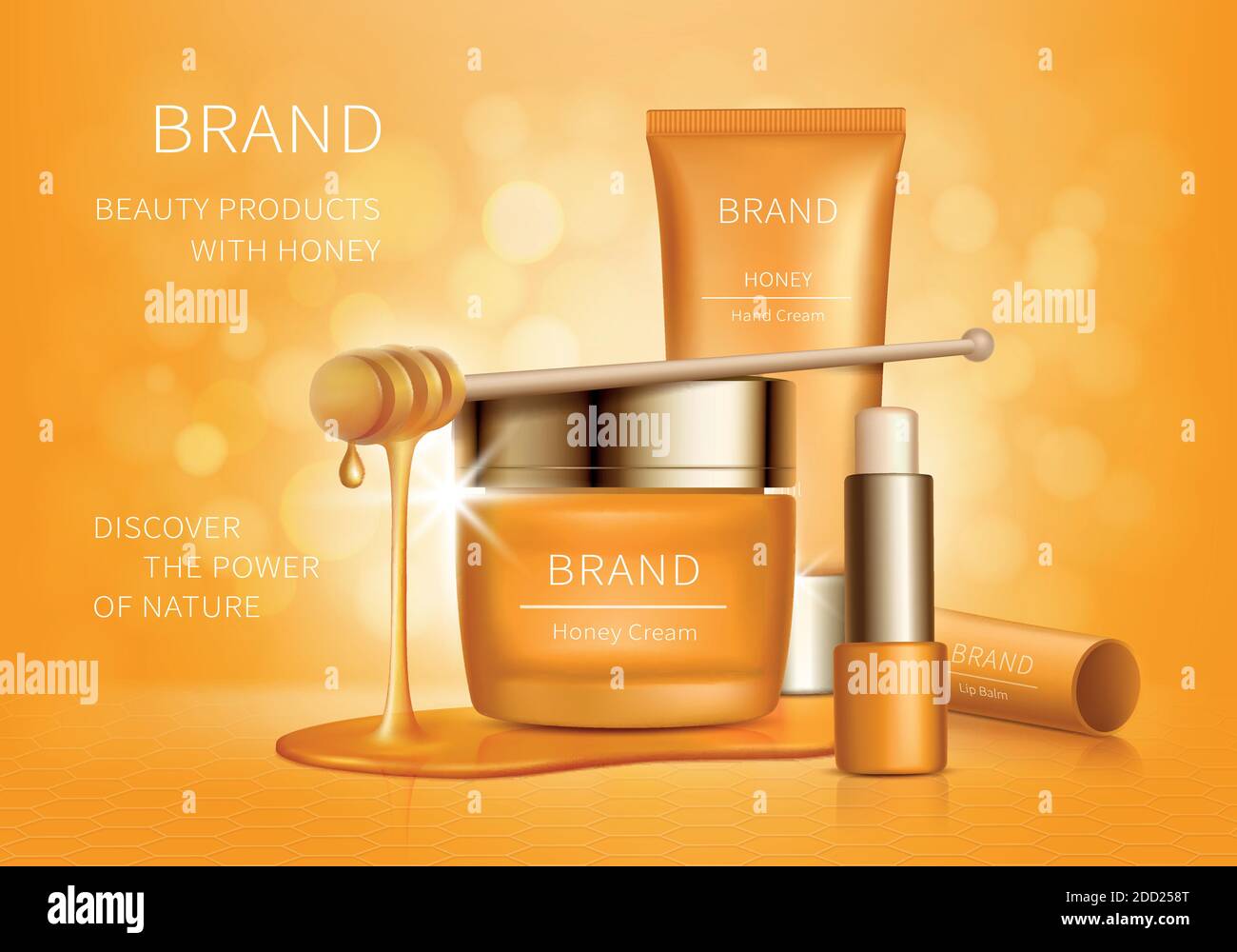 Cosmetic realistic vector ad background. Yellow jar with cream, lotion