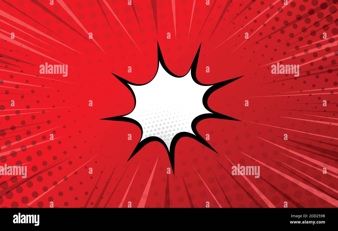 Red comic zoom with lines, dots and white elements - Vector illustration Stock Vector
