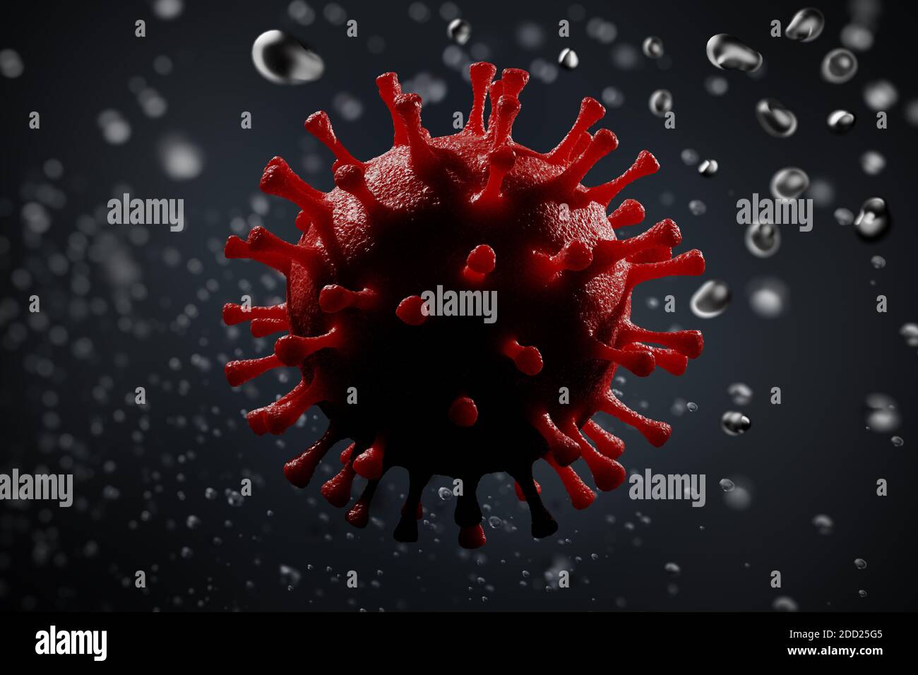 Pathogenic virus causing infection. Water droplets around. 3D rendered illustration Stock Photo