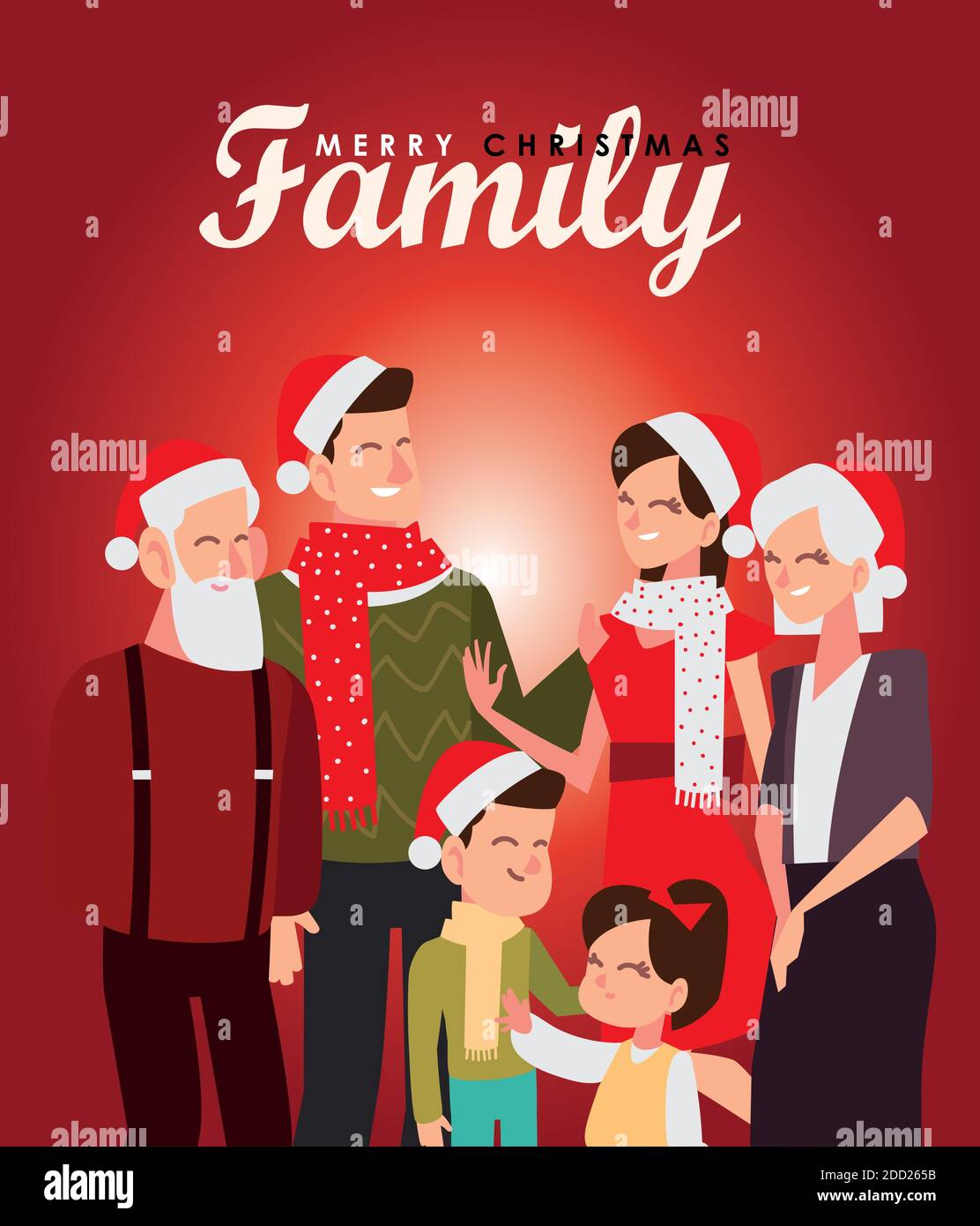 merry christmas family together celebrating greeting card vector