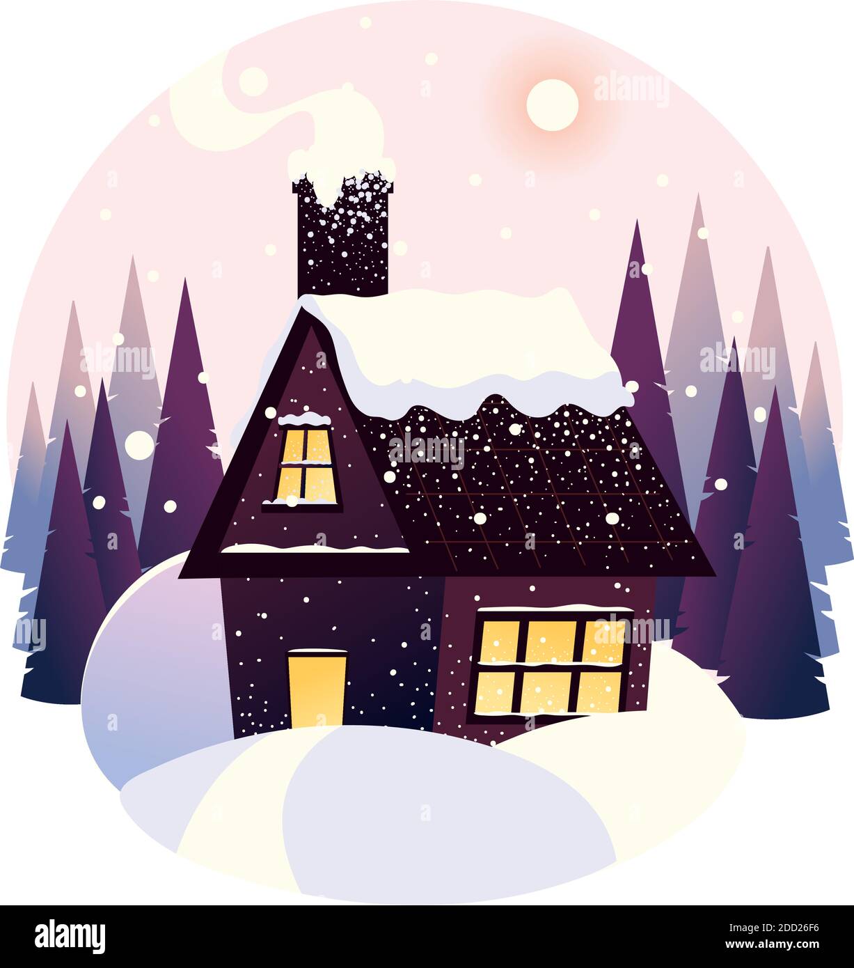 winter landscape house snowfall forest trees panoramic vector ...