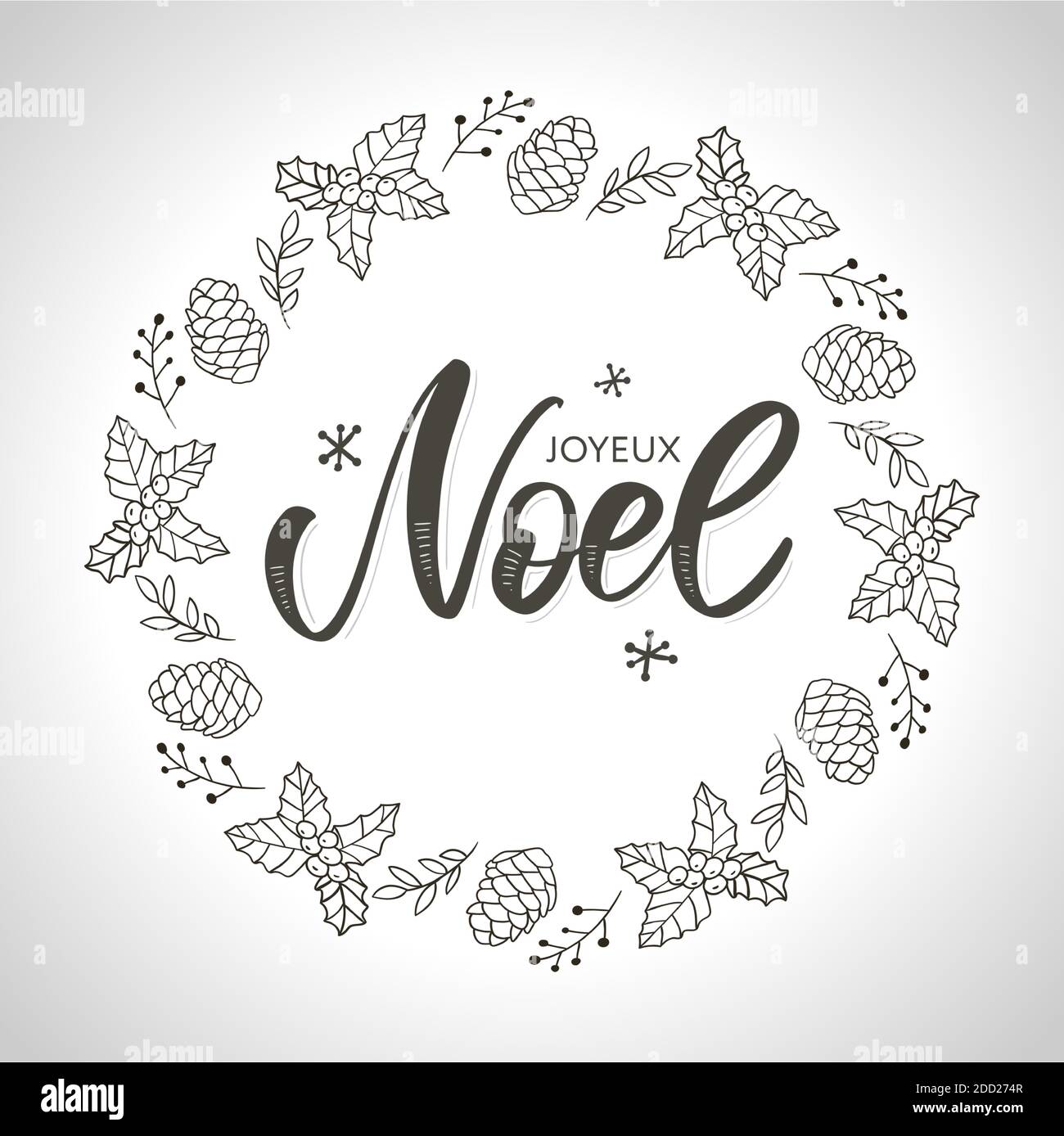 Merry Christmas card template with greetings in french language. Joyeux
