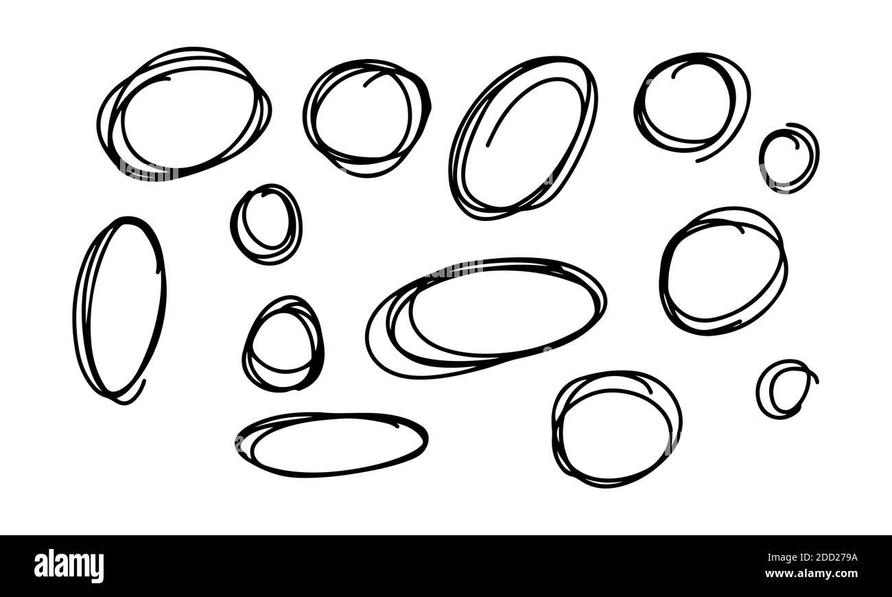 Circular doodle scribbles big set hand drawn. Design elements of ...