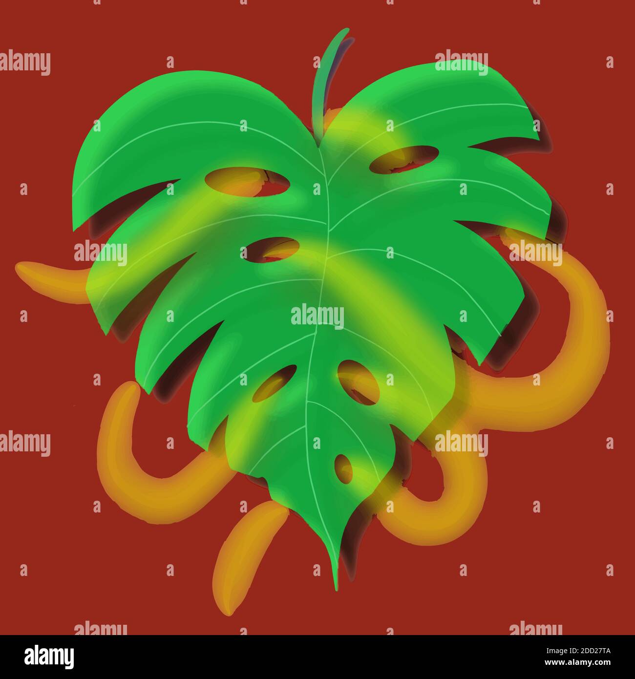 Monstera leaf with shadow and ribbon eps10 vector illustration. Stock Vector