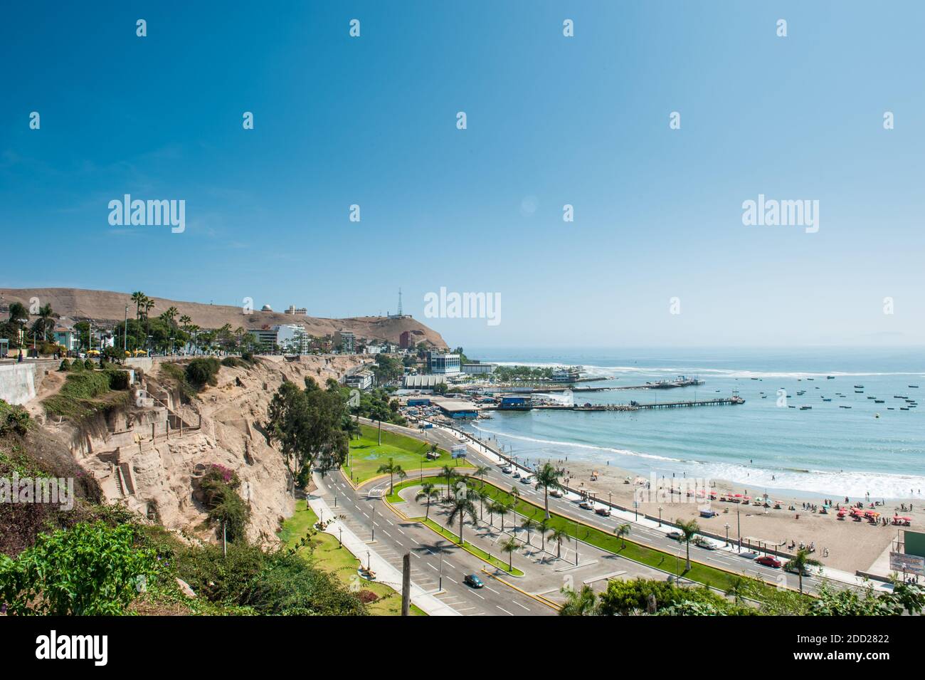Aerial view of chorrillos district beach and port in Lima, Peru Stock Photo