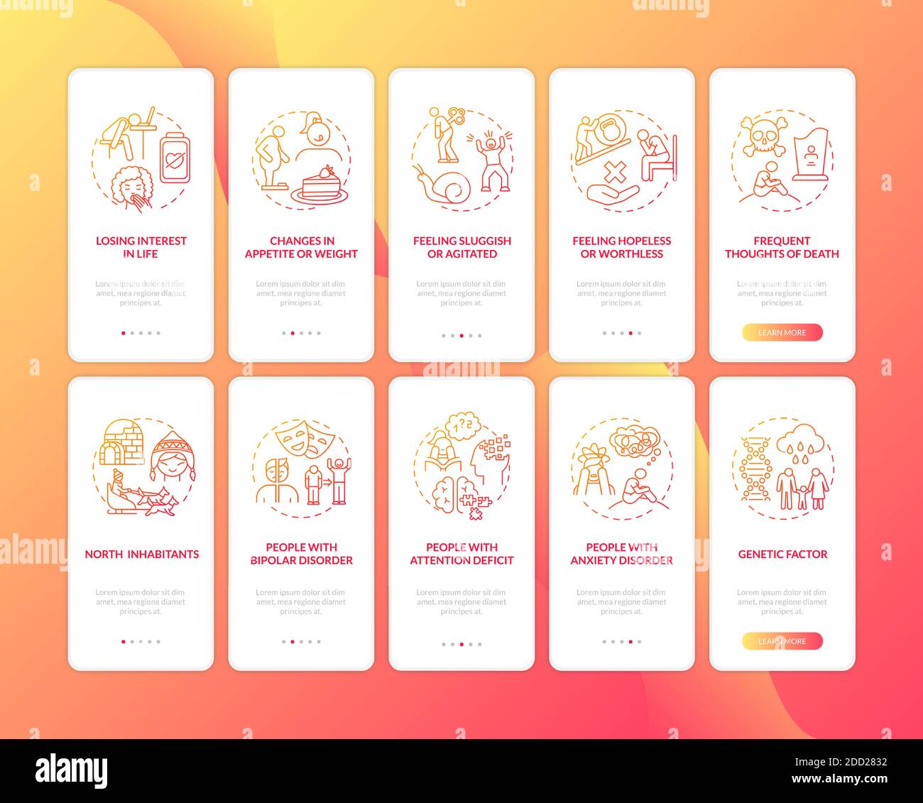 Seasonal affective disorder signs onboarding mobile app page screen