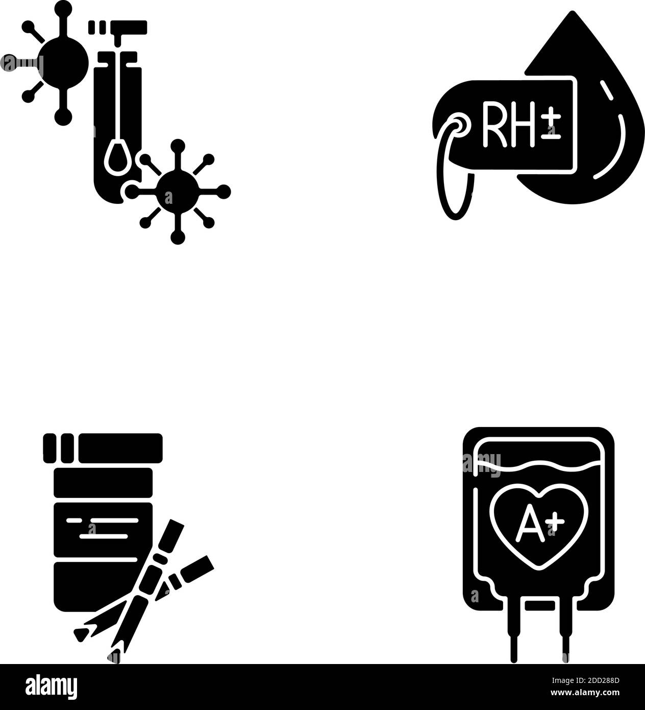 Clinical blood analysis black glyph icons set on white space Stock ...