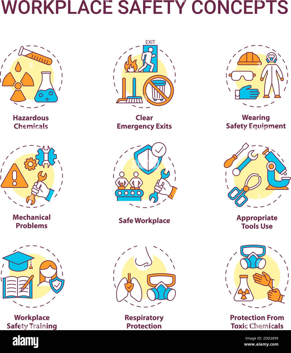 Workplace safety concept icons set Stock Vector