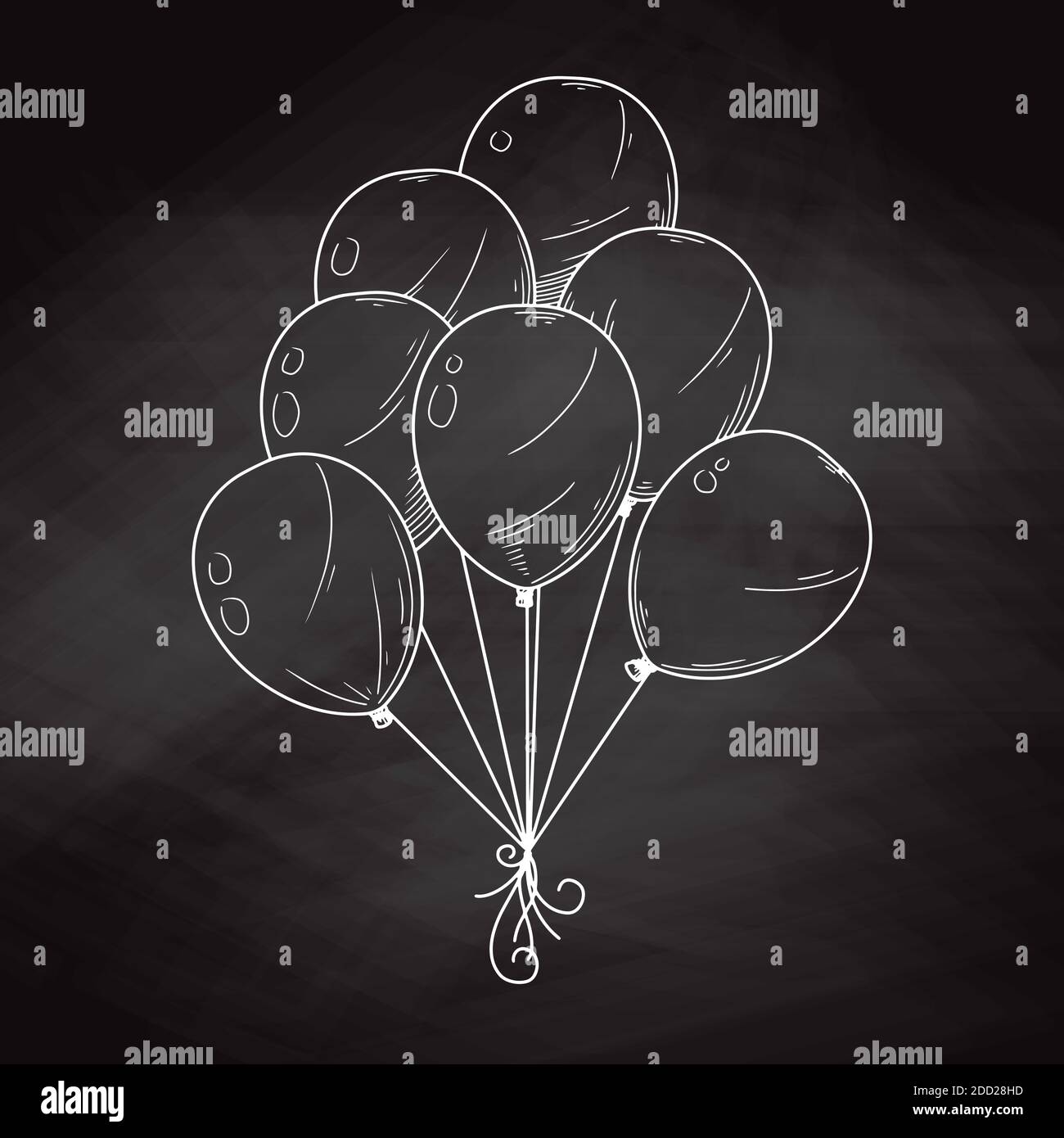 Different balloons. Inflatable balls on a string. Vector illustration in sketch style Stock Vector
