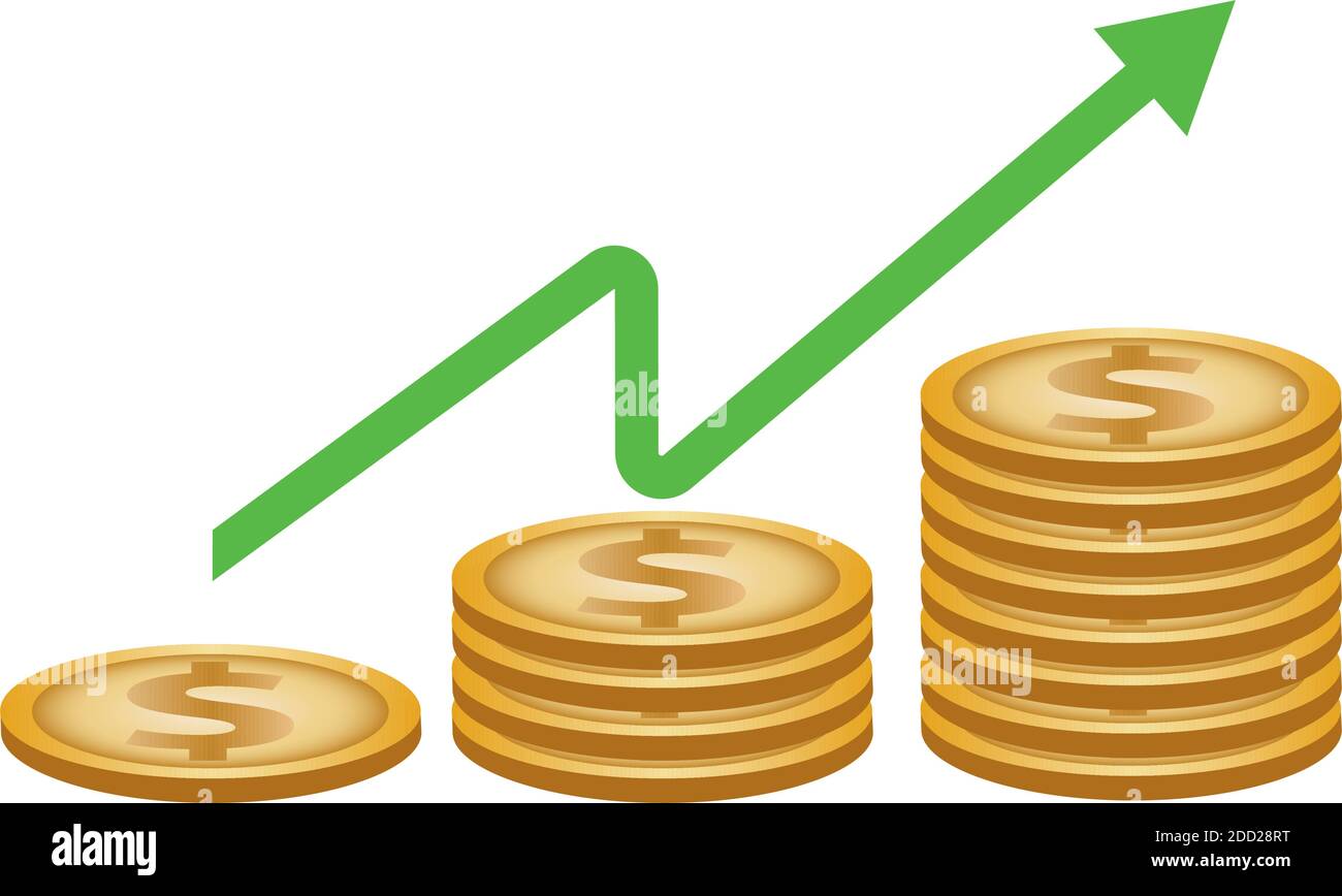 Isolated dollar coin increased in white background financial icon ...