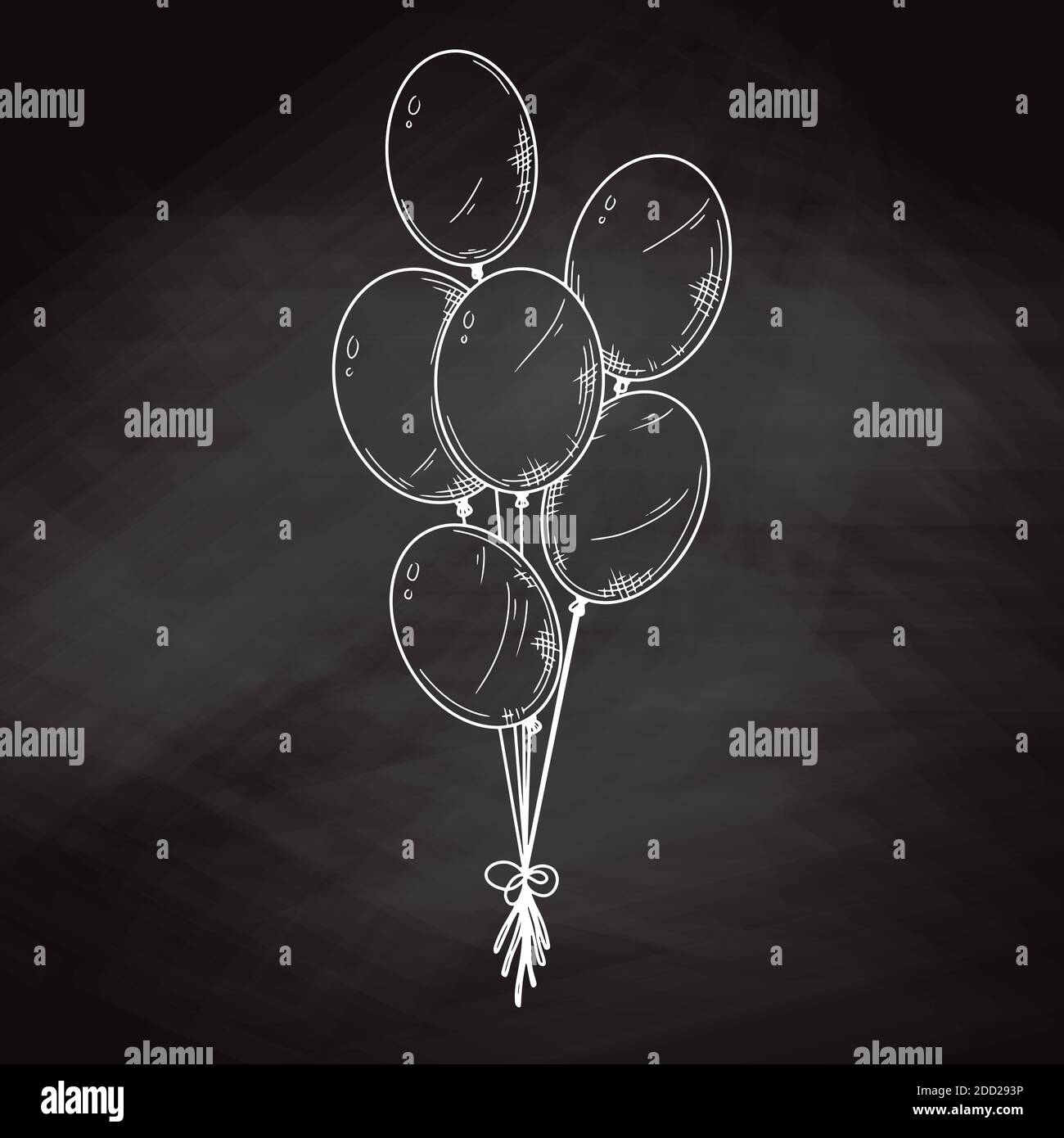 Different balloons. Inflatable balls on a string. Vector illustration in sketch style Stock Vector