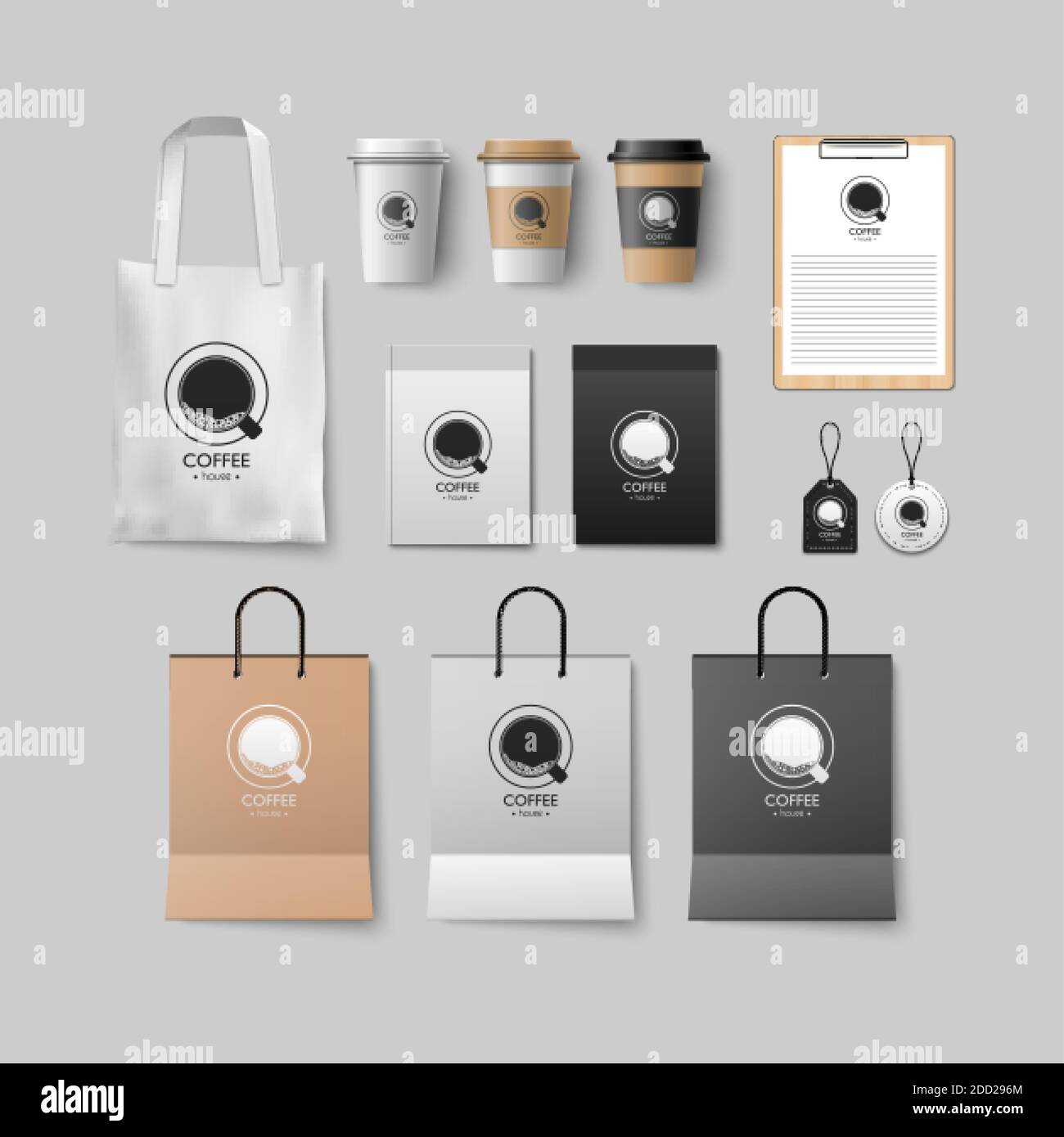 Coffee shop mockup set, coffee package design for corporate, vector