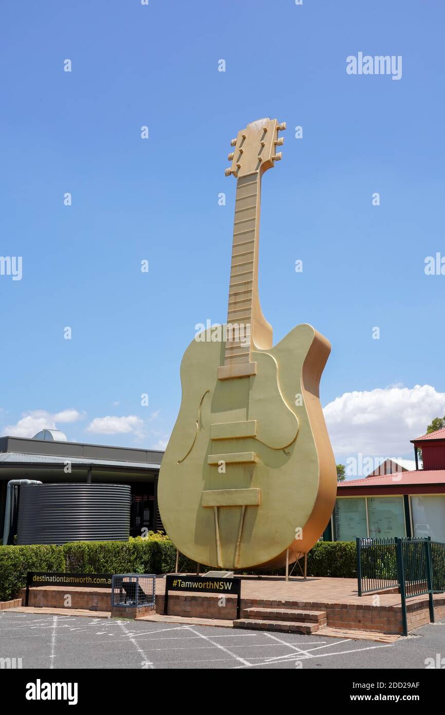 The Big Golden Guitar landmark and tourist attraction in Australia's home of country music, Tamworth, New South Wales. Stock Photo