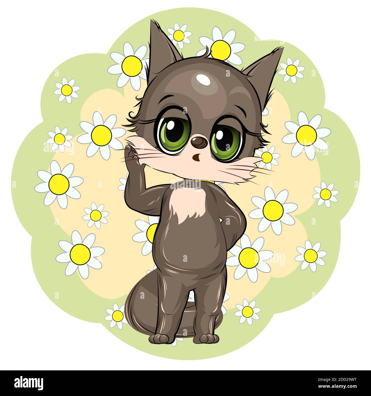 Cute Cat With Anime Emotion And Speech Babble Saying Hello Hand Drawn  Vector Illustration Of Kitty In Flat Cartoon Design Cute Childish Clip Art  With Kitten Isolated On White Background Stock Illustration 