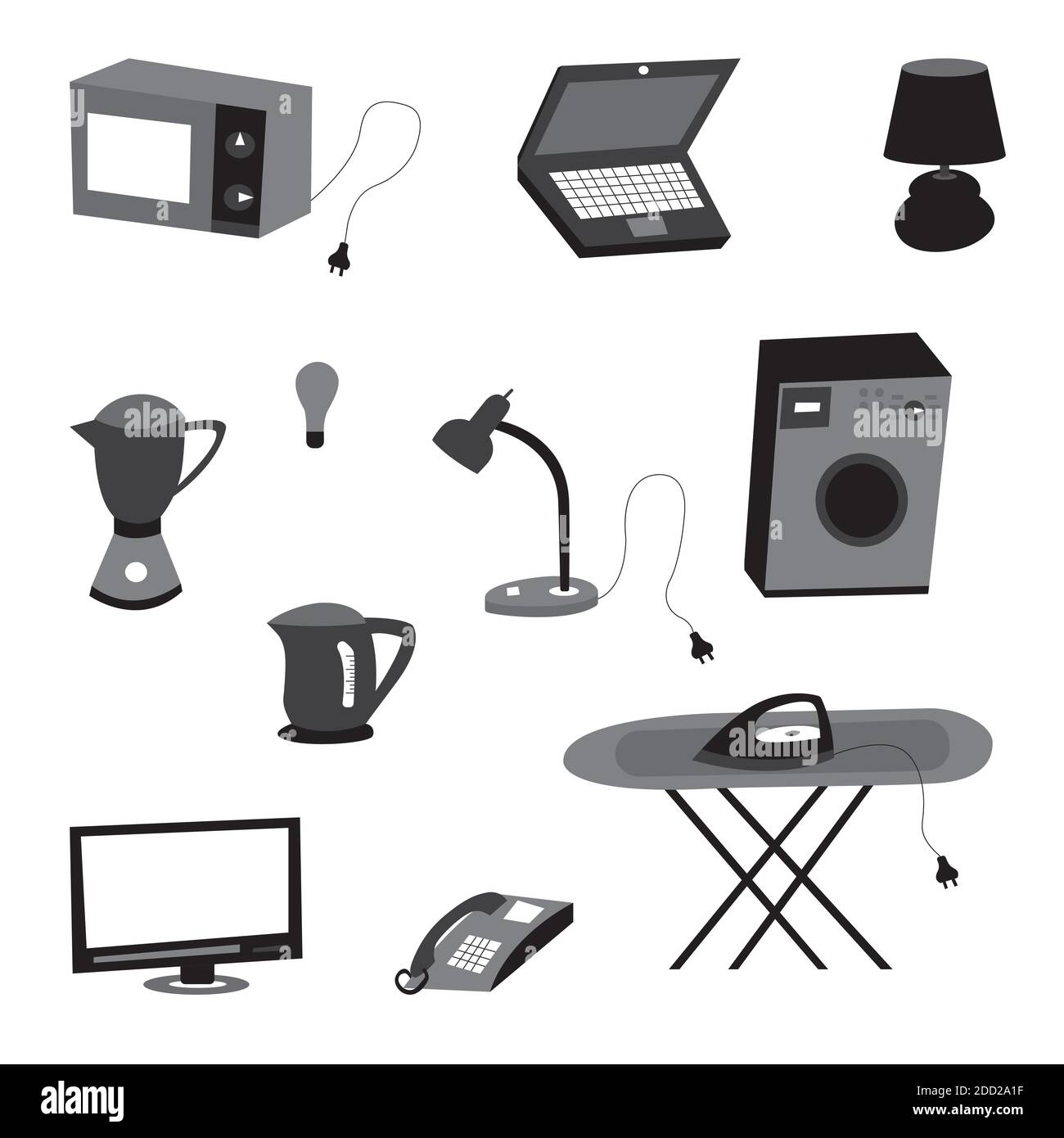 Collection of electricity icons-vector illustration on a white isolated background. A set of electrical appliances. Stock Vector
