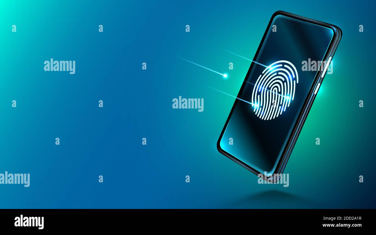 Mobile data security concept. Smartphone with fingerprint scanner