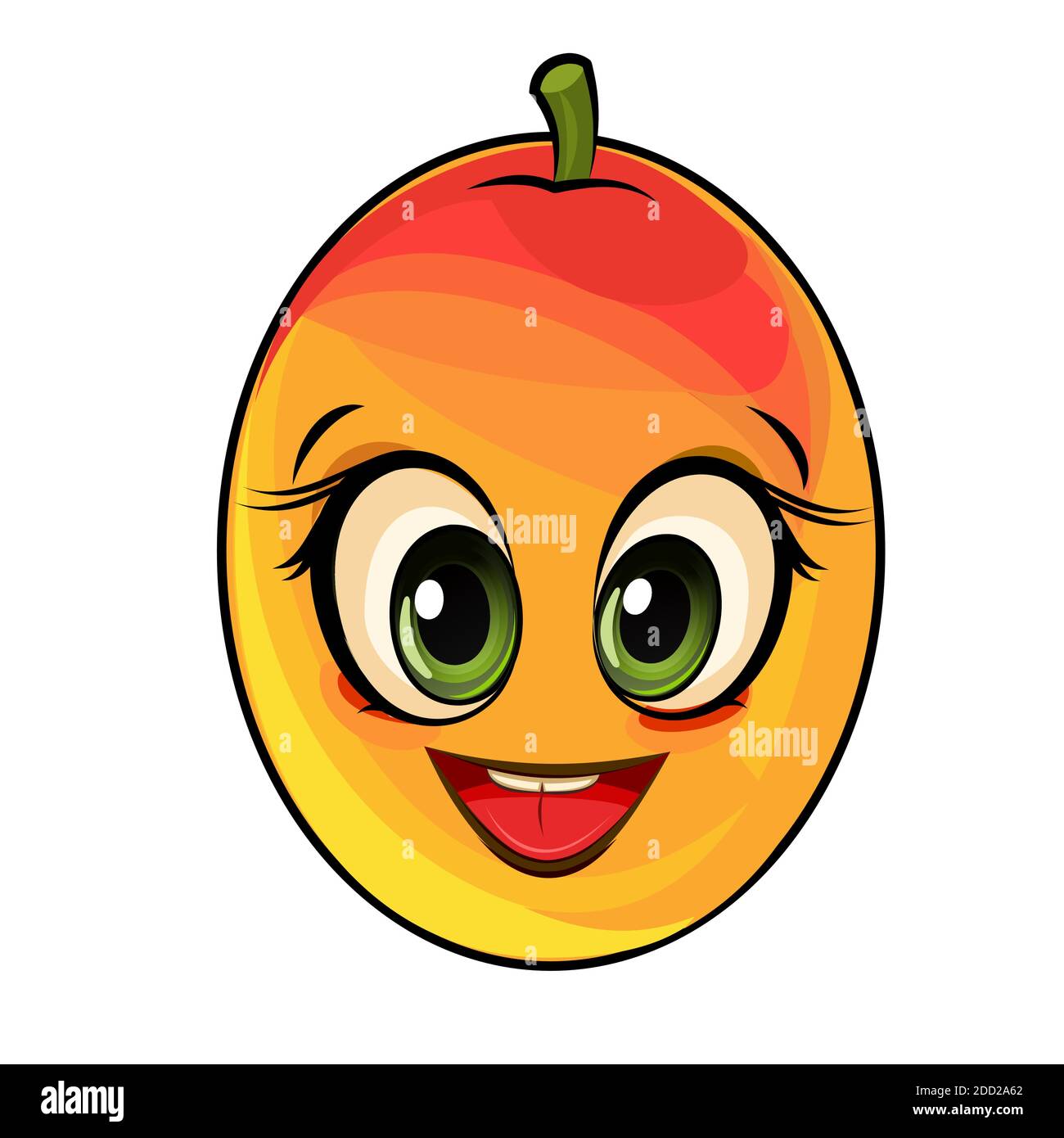 Mango fruits. Face. The isolated object on a white background. Ripe. Cartoon flat style. Illustration. Smile. Vector Stock Vector