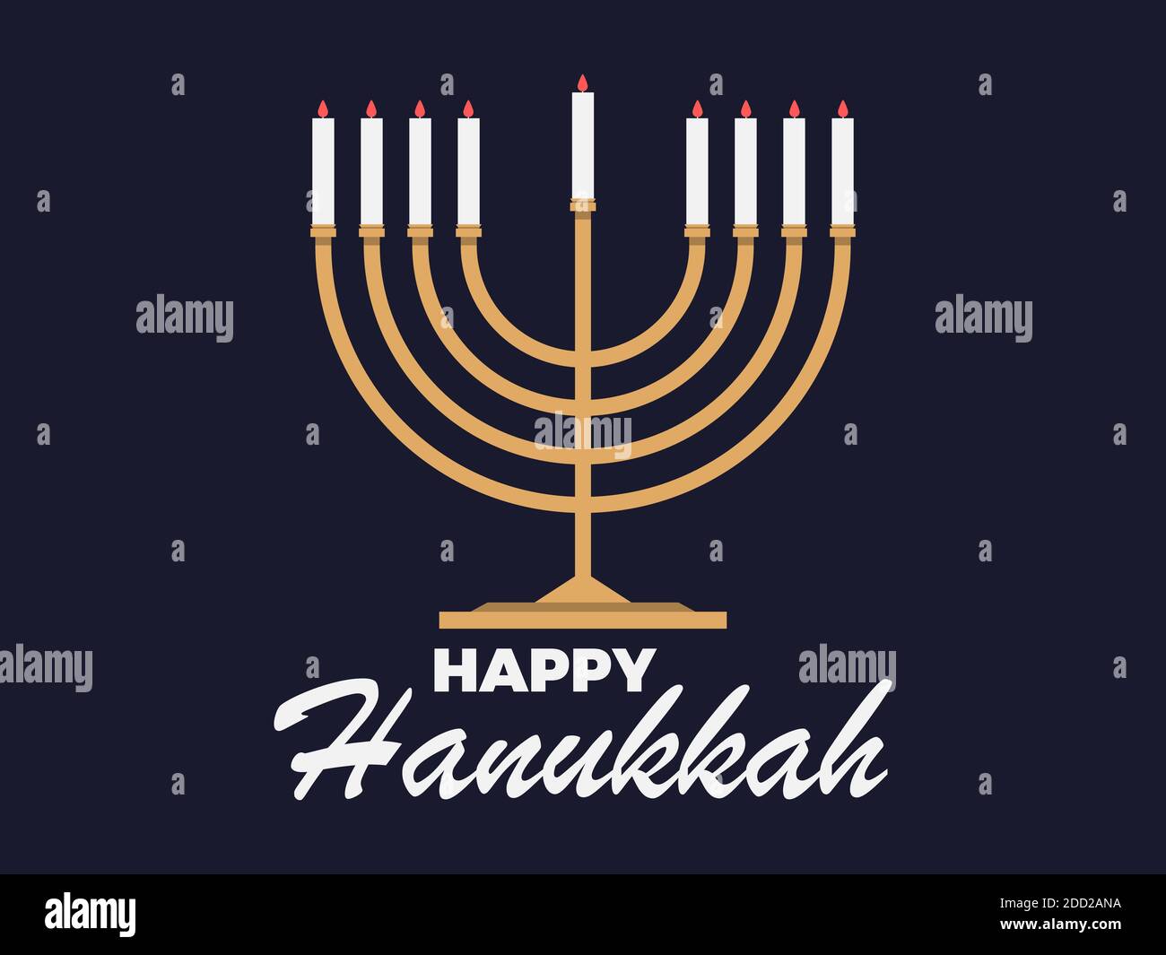 Happy Hanukkah. Menorah with nine candle. Jewish festival greeting card