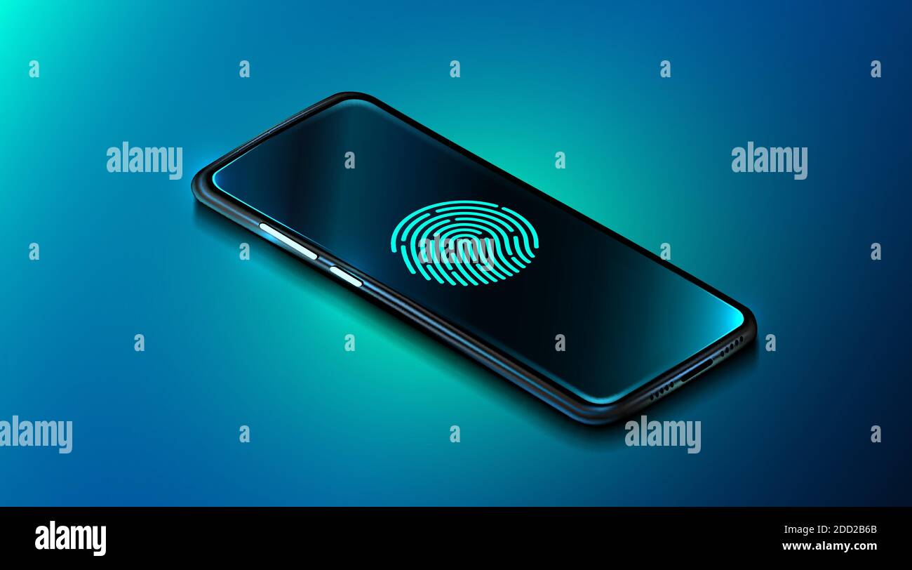 Mobile data security concept. Smartphone with fingerprint scanner