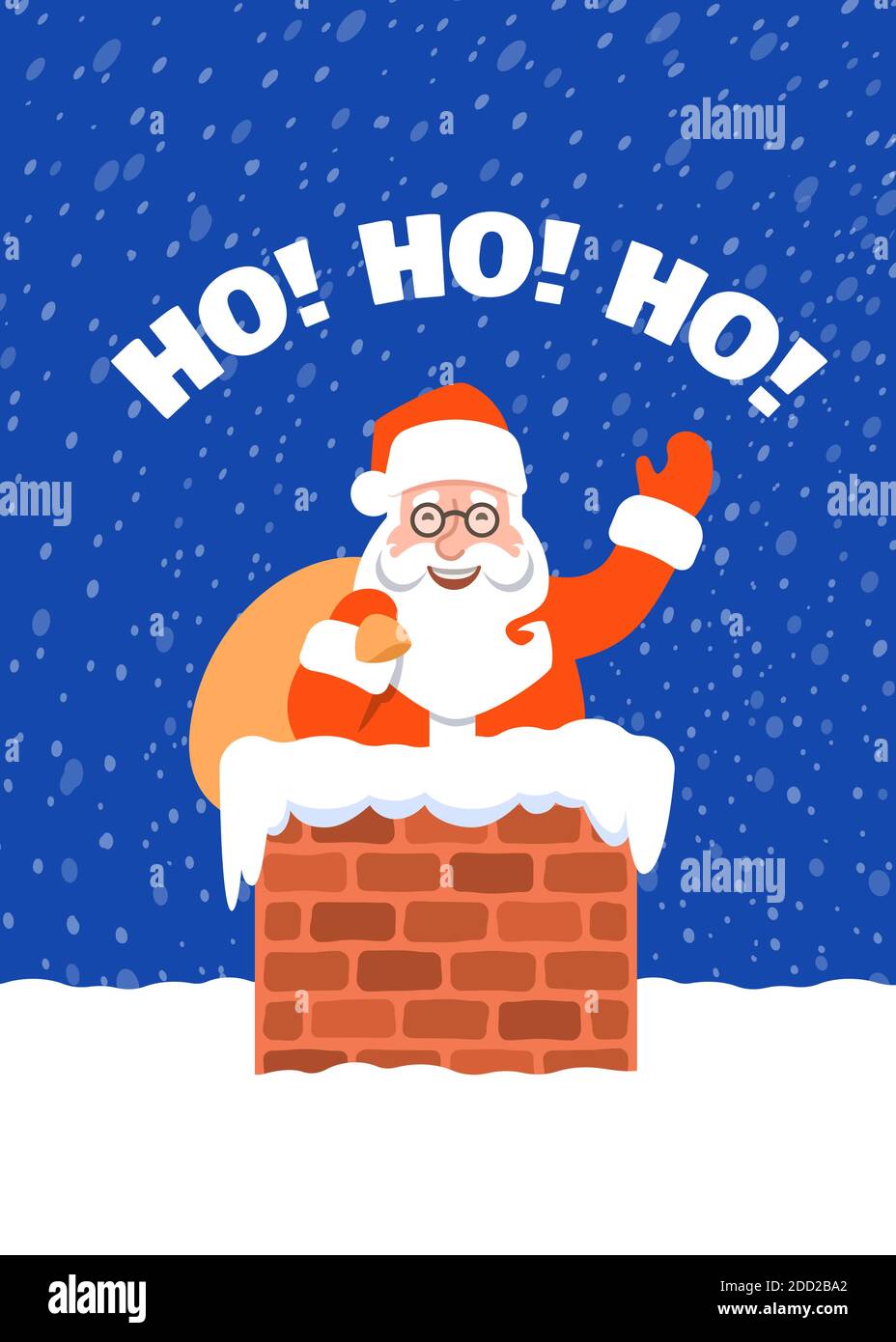 Santa Claus with bag of presents stuck in a chimney on a roof. Cartoon ...