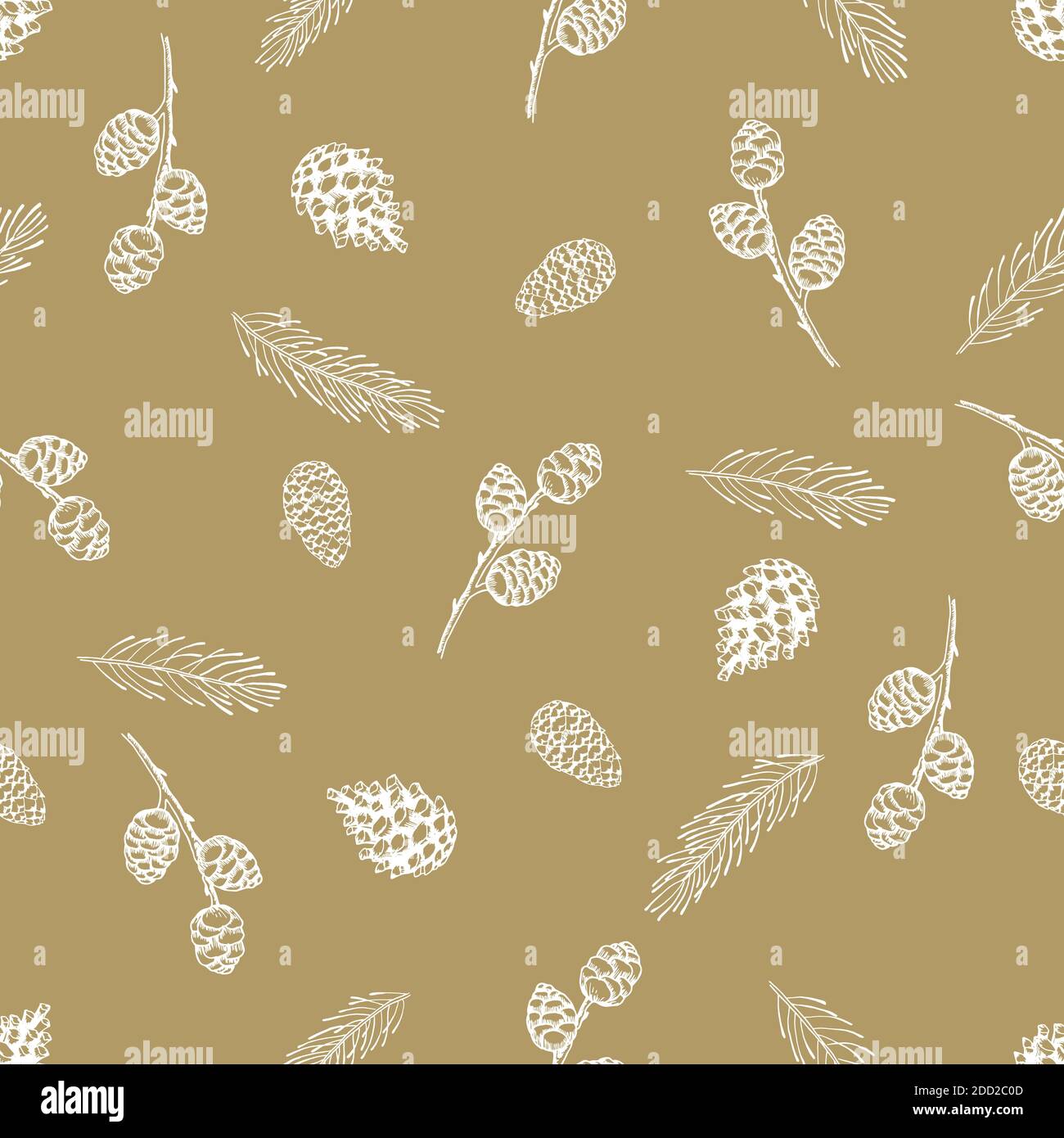 Seamless pattern with hand drawn cones,xmas tree. Christmas vector illustration. Stock Vector