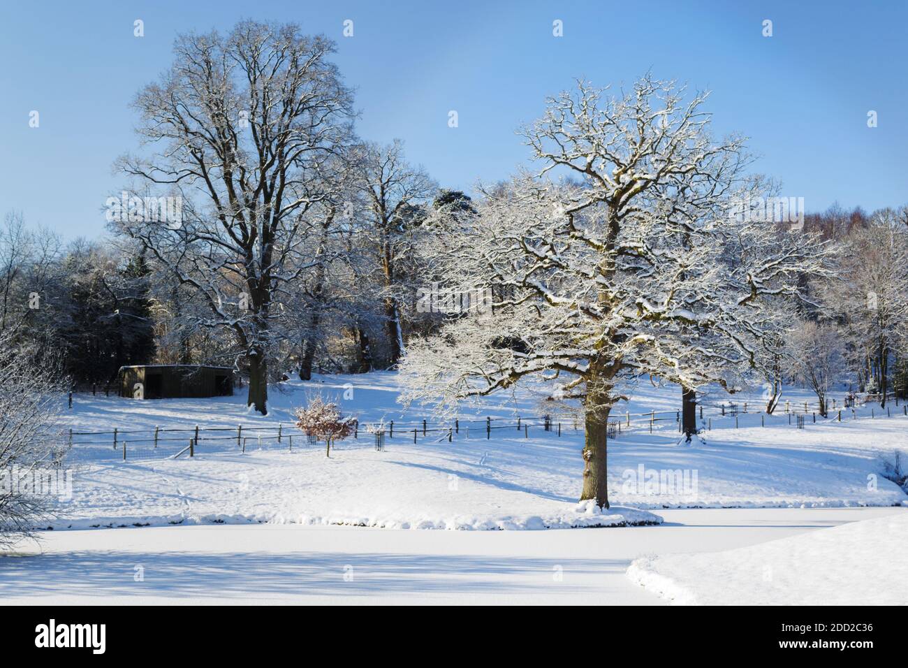 Walking in the country side around Mayfield, East Sussex, England in the snow in winter. Stock Photo
