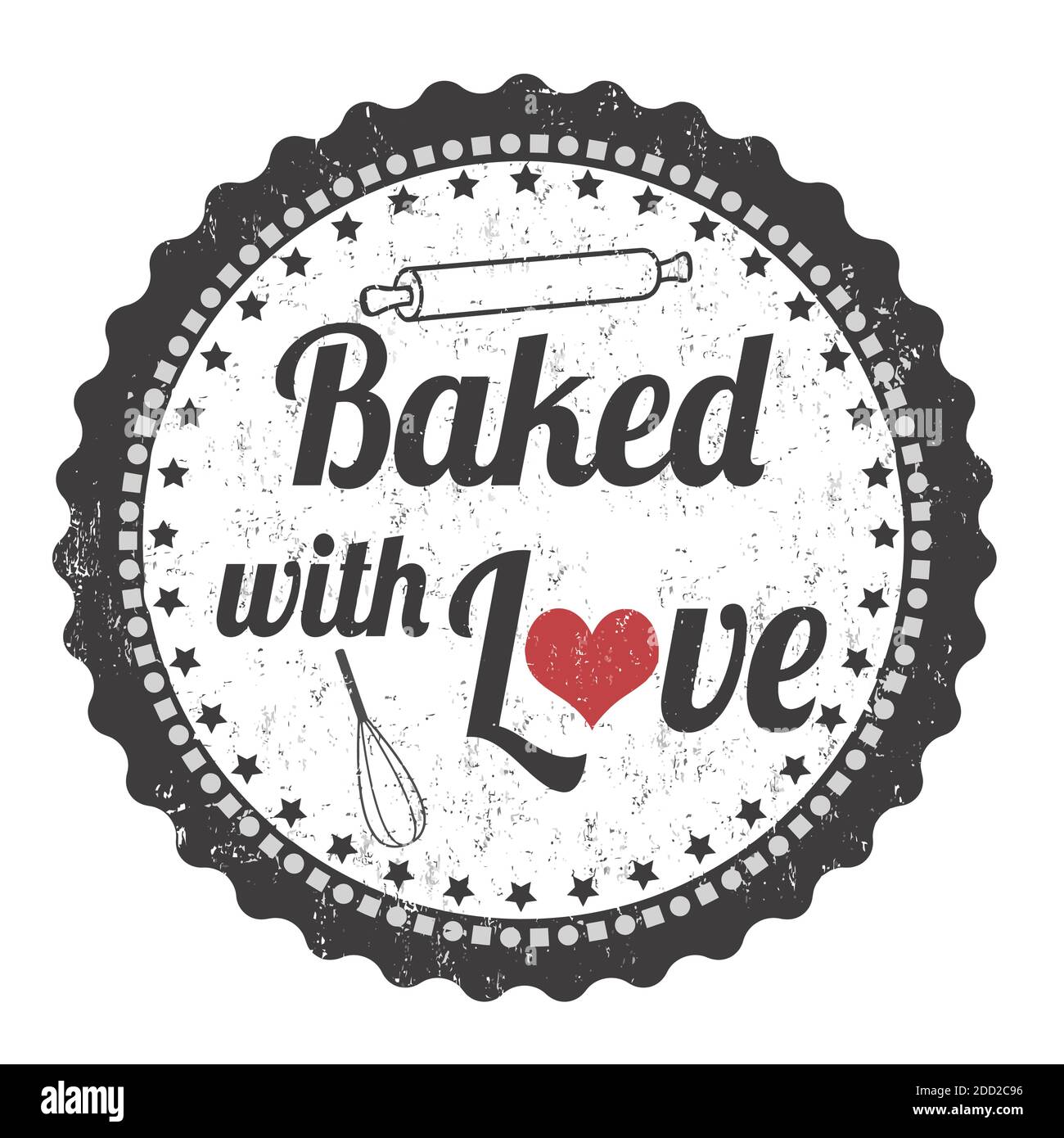 Baked with love grunge rubber stamp on white background, vector