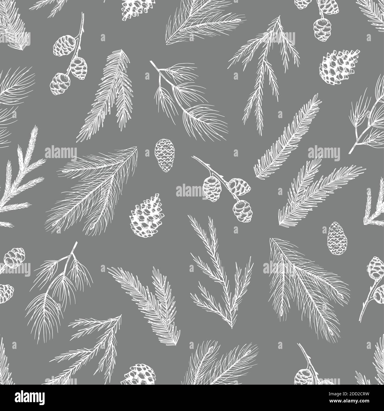 Xmas Seamless pattern with Christmas Tree Decorations, Pine Branches ...