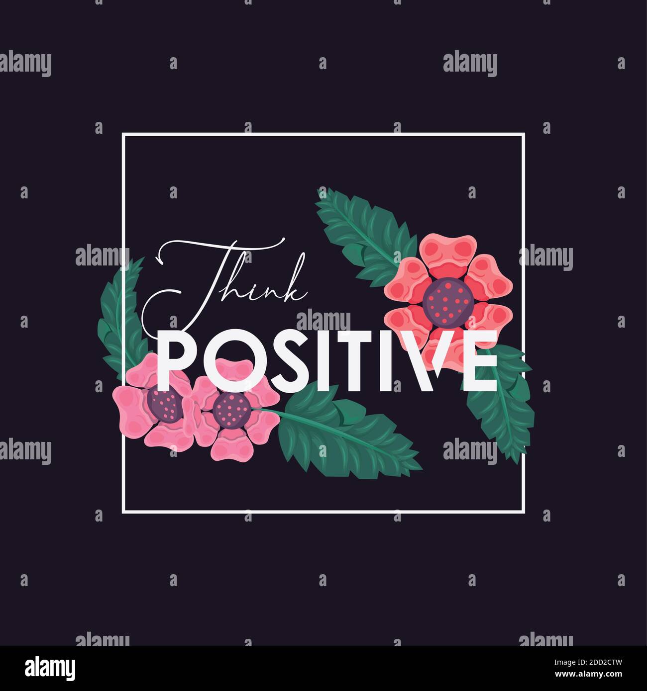 floral frame poster nature with think positive word vector illustration ...