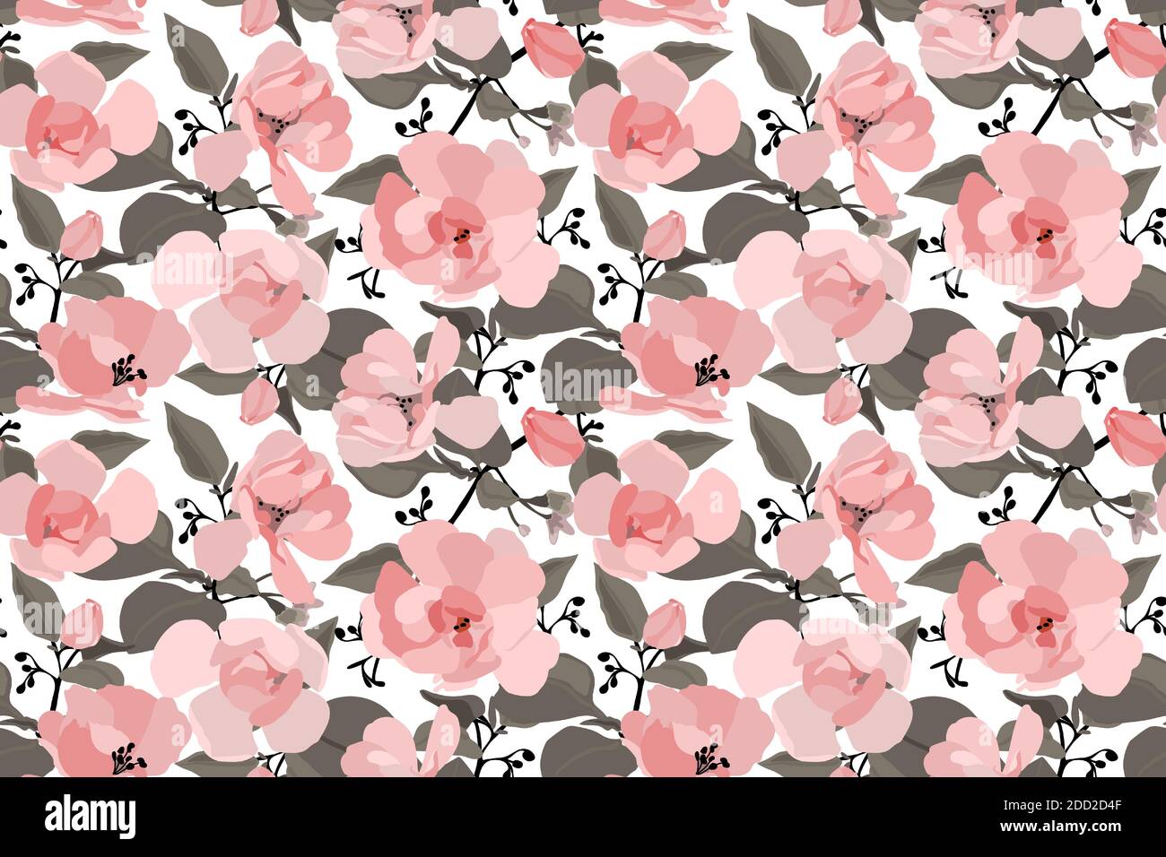 Vector floral seamless pattern with a Chinese rose. Stock Vector