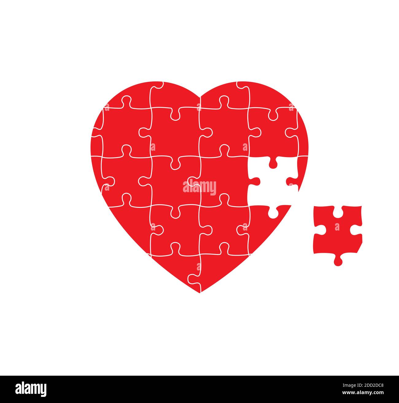 Red heart puzzle with one missed piece. Vector illustration. Stock Vector