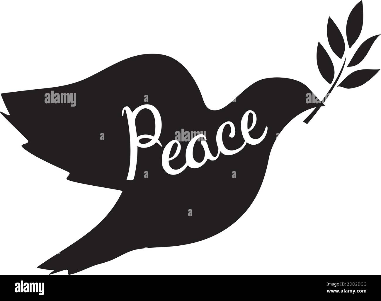 vector illustration of a peace dove with olive branch. dove, bird silhouette. Stock Vector