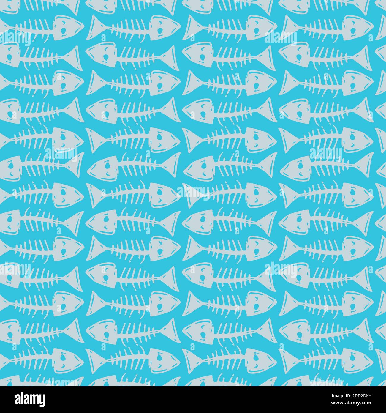 Vector blue neat rows of pen sketch fish bone seamless pattern. Perfect for fabric, scrapbooking and wallpaper projects. Stock Vector