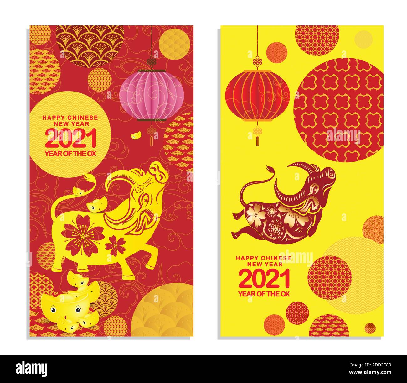 Set of Happy Chinese New Year 2021 vertical banners for social media