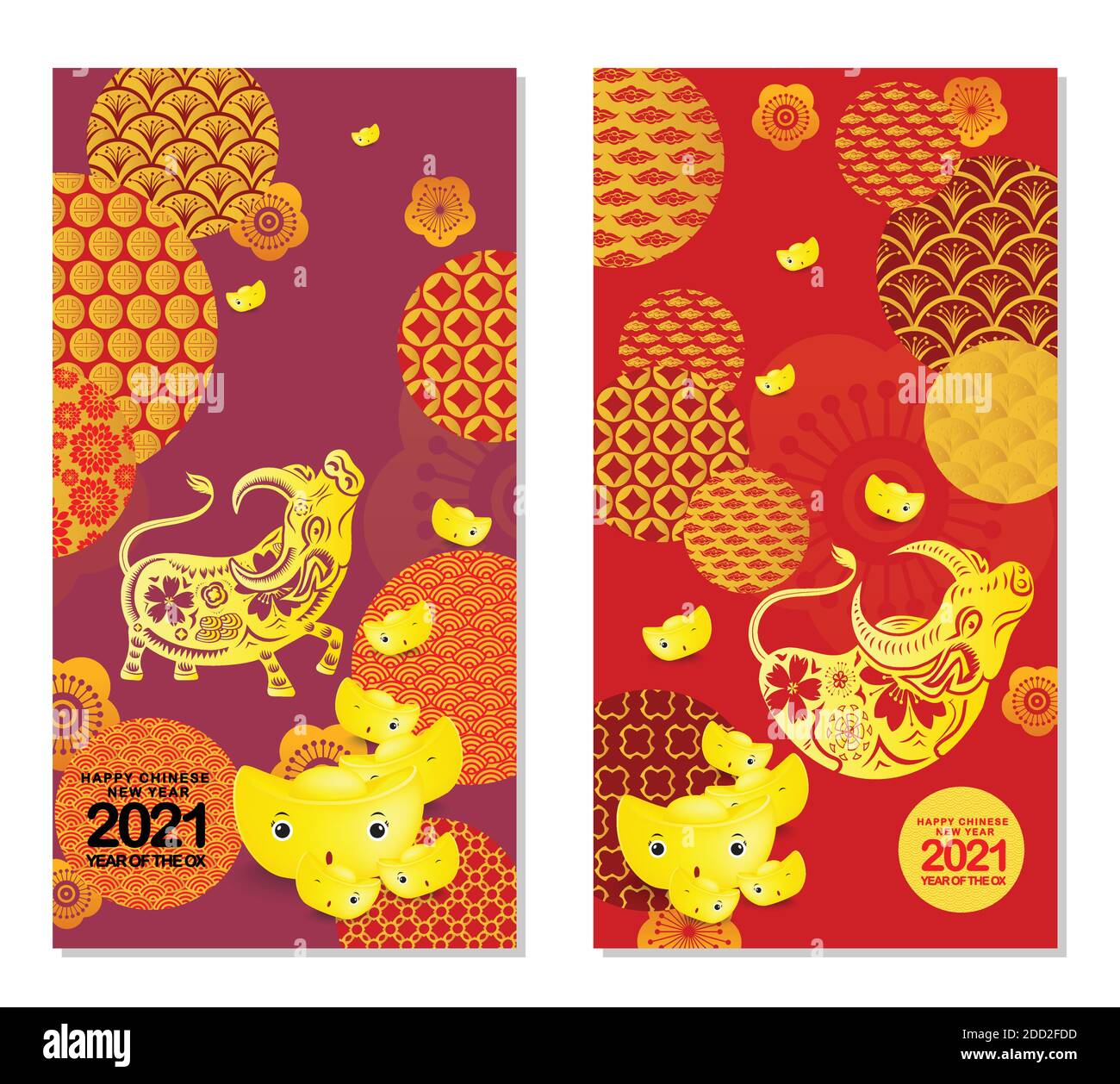 Set of Happy Chinese New Year 2021 vertical banners for social media