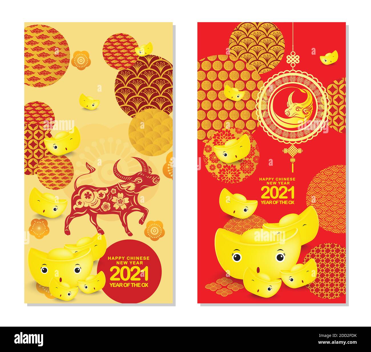 Set of Happy Chinese New Year 2021 vertical banners for social media